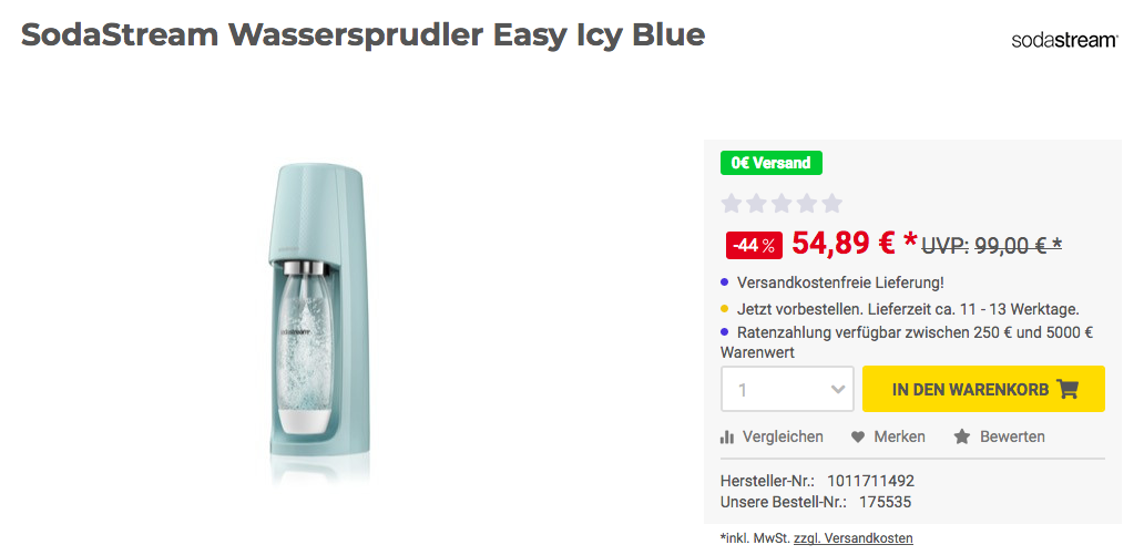 SodaStream Wassersprudler Easy Sunny Lime oder Icy Blue SodaStream Wassersprudler Easy Sunny Lime oder Icy Blue