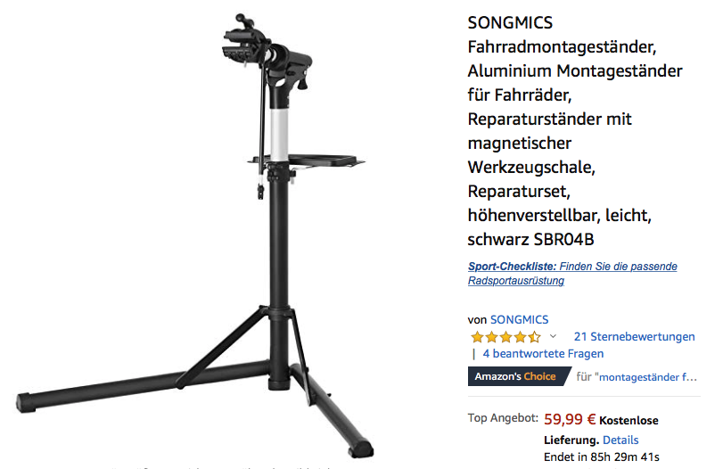 SONGMICS SBR04B Fahrradmontageständer, Aluminium Reparaturständer mit magnetischer Werkzeugschale SONGMICS SBR04B Fahrradmontageständer, Aluminium Reparaturständer mit magnetischer Werkzeugschale