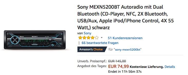 Sony MEXN5200BT Autoradio mit Dual Bluetooth in Schwarz - jetzt 22% billiger Sony MEXN5200BT Autoradio mit Dual Bluetooth in Schwarz - jetzt 22% billiger