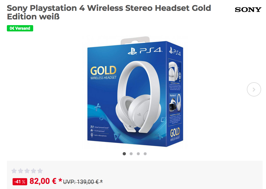 Sony Playstation 4 Wireless Stereo Headset Gold Edition, weiß Sony Playstation 4 Wireless Stereo Headset Gold Edition, weiß