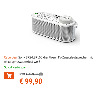 Sony SRS-LSR100 drahtloser TV-Zusatzlautsprecher, Akku-Zusatzlautsprecher mit Universalfernbedienung Sony SRS-LSR100 drahtloser TV-Zusatzlautsprecher, Akku-Zusatzlautsprecher mit Universalfernbedienung