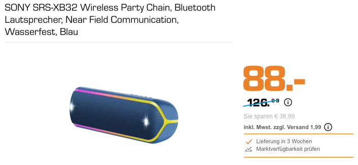 SONY SRS-XB32 Bluetooth Lautsprecher, blau SONY SRS-XB32 Bluetooth Lautsprecher, blau