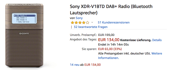 Sony XDR-V1BTD DAB+ Radio/ Bluetooth Lautsprecher Sony XDR-V1BTD DAB+ Radio/ Bluetooth Lautsprecher