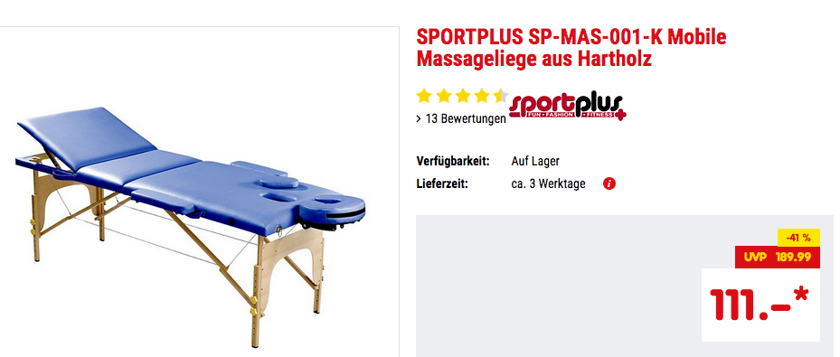 SPORTPLUS SP-MAS-001-K Mobile Massageliege aus Hartholz, 195 cm lang SPORTPLUS SP-MAS-001-K Mobile Massageliege aus Hartholz, 195 cm lang