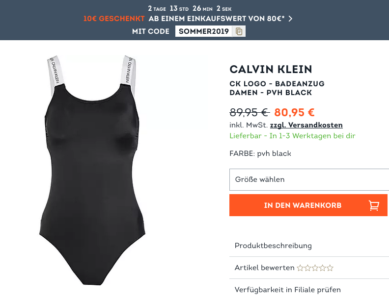 SportScheck.com - 10 geschenkt ab einem Mindestbestellwert von 80: z.B. Calvin Klein CK LOGO - Damen Badeanzug SportScheck.com - 10 geschenkt ab einem Mindestbestellwert von 80: z.B. Calvin Klein CK LOGO - Damen Badeanzug