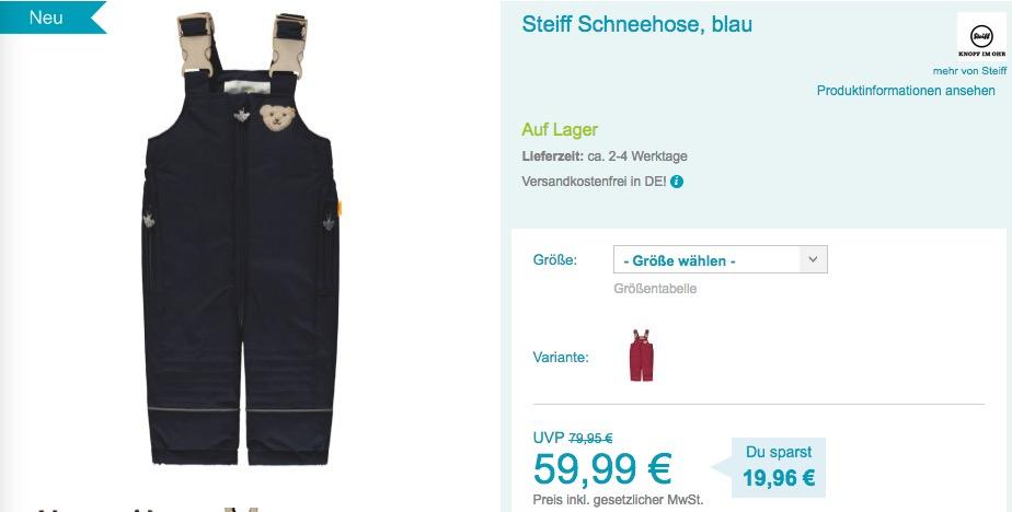 Steiff Kinder-Schneehose in Rot oder Blau, Gr. 80-104 - jetzt 25% billiger Steiff Kinder-Schneehose in Rot oder Blau, Gr. 80-104 - jetzt 25% billiger