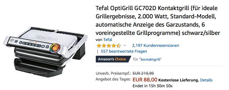 Tefal OptiGrill GC702D Elektro-Kontaktgrill 2.000 Watt - jetzt 11% billiger Tefal OptiGrill GC702D Elektro-Kontaktgrill 2.000 Watt - jetzt 11% billiger