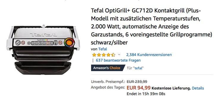 Tefal OptiGrill+ GC712D Kontaktgrill, 2.000 Watt, 6 voreingestellte Grillprogramme - jetzt 20% billiger Tefal OptiGrill+ GC712D Kontaktgrill, 2.000 Watt, 6 voreingestellte Grillprogramme - jetzt 20% billiger