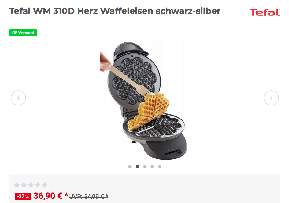Tefal WM 310D Herzwaffeleisen, 20 cm Durchmesser Tefal WM 310D Herzwaffeleisen, 20 cm Durchmesser