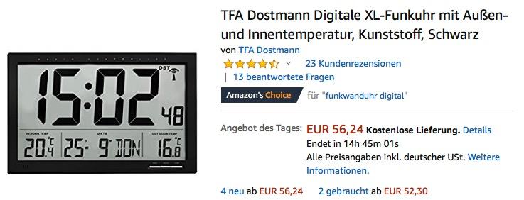 TFA Dostmann Digitale XL-Funkuhr mit Außen-und Innentemperatur (60.4510.01) in Schwarz - jetzt 27% billiger TFA Dostmann Digitale XL-Funkuhr mit Außen-und Innentemperatur (60.4510.01) in Schwarz - jetzt 27% billiger