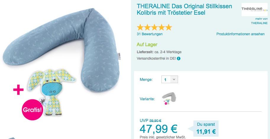THERALINE Das Original Stillkissen Kolibris mit Tröstetier Esel - jetzt 13% billiger THERALINE Das Original Stillkissen Kolibris mit Tröstetier Esel - jetzt 13% billiger