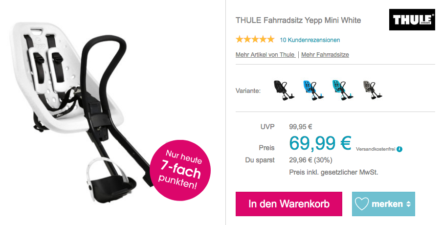 THULE Lenker-Fahrradkindersitz Yepp Mini White, von 9 Monate bis 15 kg THULE Lenker-Fahrradkindersitz Yepp Mini White, von 9 Monate bis 15 kg