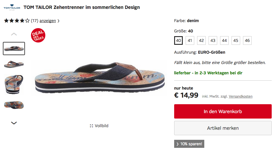 TOM TAILOR Herren Zehentrenner im sommerlichen Design, demin (40-46) TOM TAILOR Herren Zehentrenner im sommerlichen Design, demin (40-46)