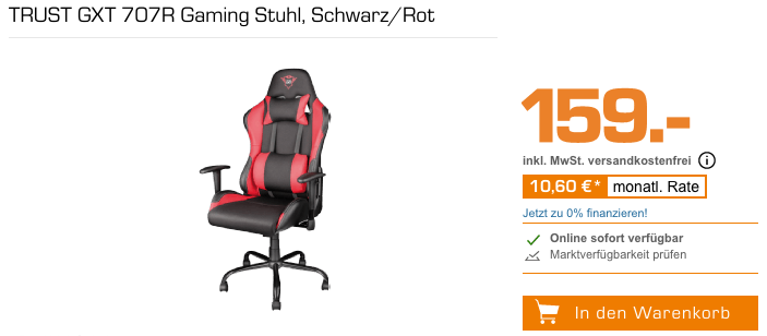 TRUST GXT 707R Gaming Stuhl, Schwarz/Rot TRUST GXT 707R Gaming Stuhl, Schwarz/Rot