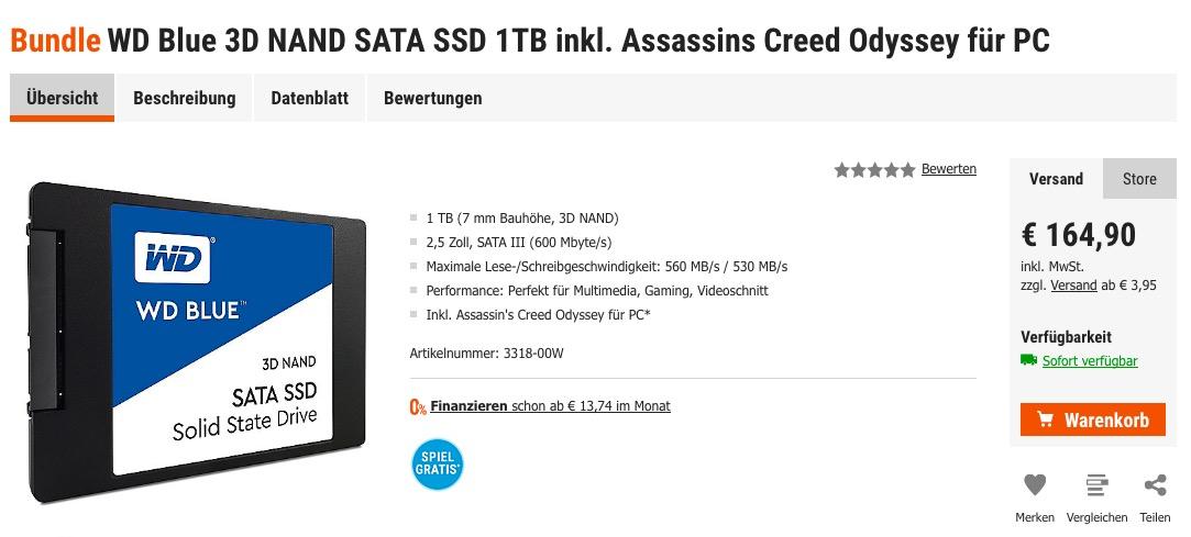 WD Blue 3D NAND SATA SSD 1TB Festplatte inkl. Code für Assassins Creed Odyssey PC WD Blue 3D NAND SATA SSD 1TB Festplatte inkl. Code für Assassins Creed Odyssey PC