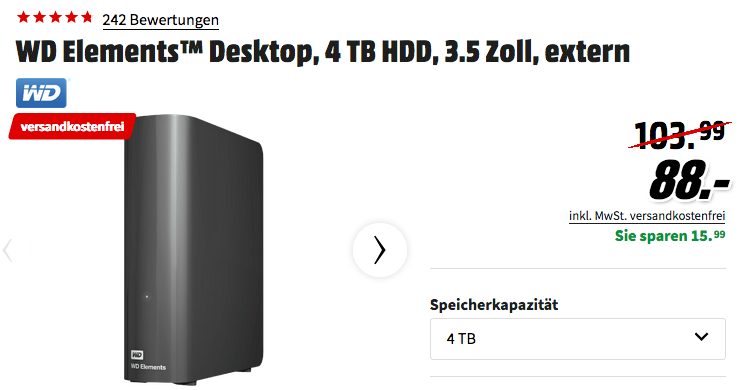 WD Elements™ Desktop 4 TB externe Festplatte, USB3.0 WD Elements™ Desktop 4 TB externe Festplatte, USB3.0