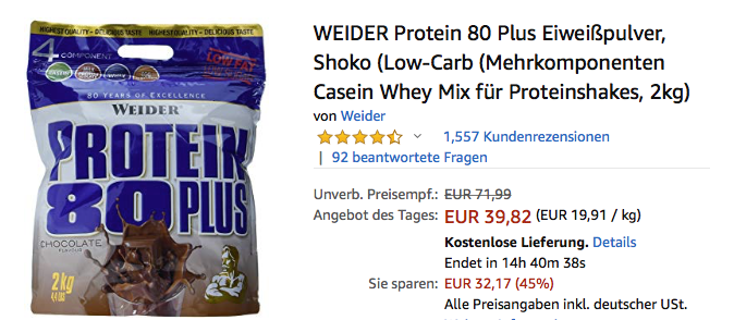 WEIDER Protein 80 Plus 2 kg Eiweißpulver Shoko, Mehrkomponenten Casein Whey Mix für Proteinshake WEIDER Protein 80 Plus 2 kg Eiweißpulver Shoko, Mehrkomponenten Casein Whey Mix für Proteinshake