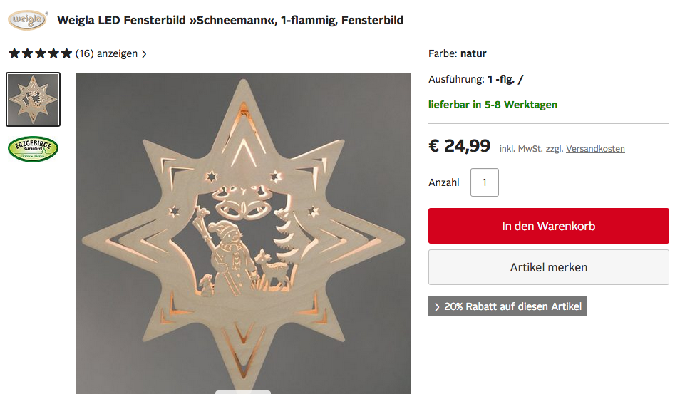 Weigla Holz LED-Fensterbild "Schneemann", 1-flammig Weigla Holz LED-Fensterbild "Schneemann", 1-flammig