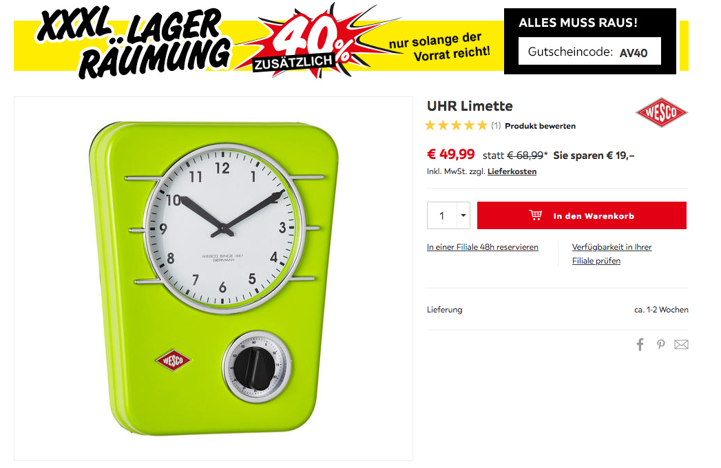 Wesco 322401-20 Küchenuhr Classic Line, limegrün Wesco 322401-20 Küchenuhr Classic Line, limegrün