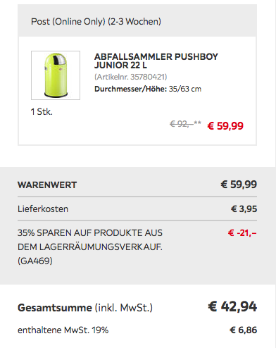 Wesco Abfallsammler Pushboy Junior 22 Liter, limette Wesco Abfallsammler Pushboy Junior 22 Liter, limette