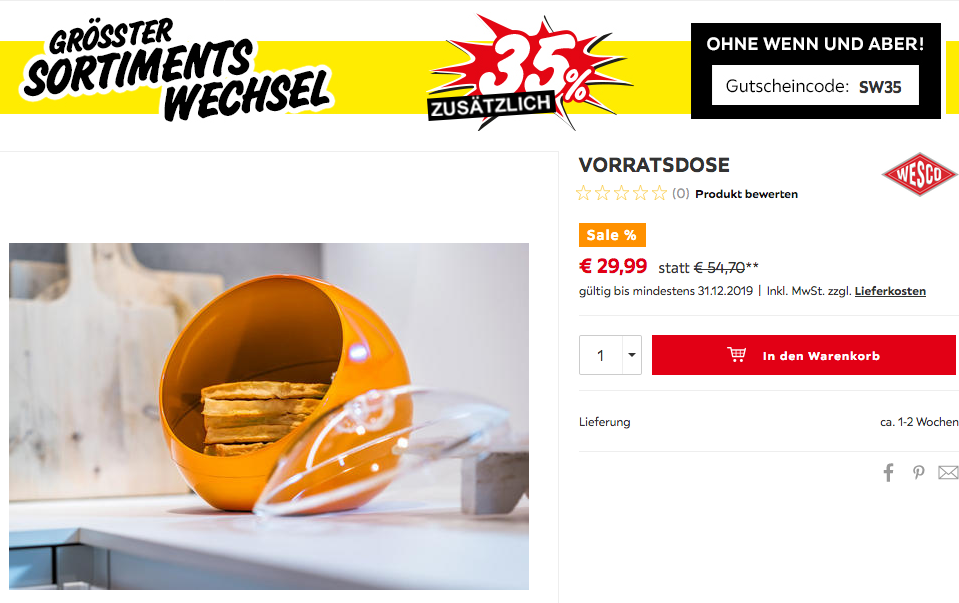 WESCO Vorratsdose "Spacy Ball", orange WESCO Vorratsdose "Spacy Ball", orange