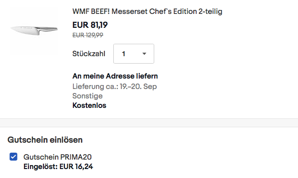 WMF Chef's Edition Messerset, 2-teilig (20 cm Kochmesser inkl. Wetzstahl) WMF Chef's Edition Messerset, 2-teilig (20 cm Kochmesser inkl. Wetzstahl)