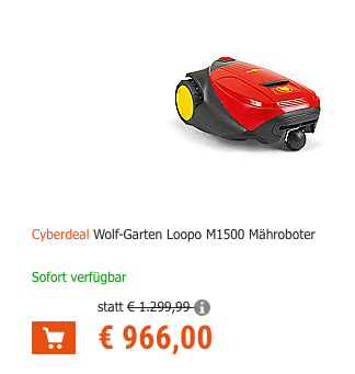 Wolf-Garten Loopo M1500 Mähroboter, für Flächen bis zu 1.500 m² Wolf-Garten Loopo M1500 Mähroboter, für Flächen bis zu 1.500 m²