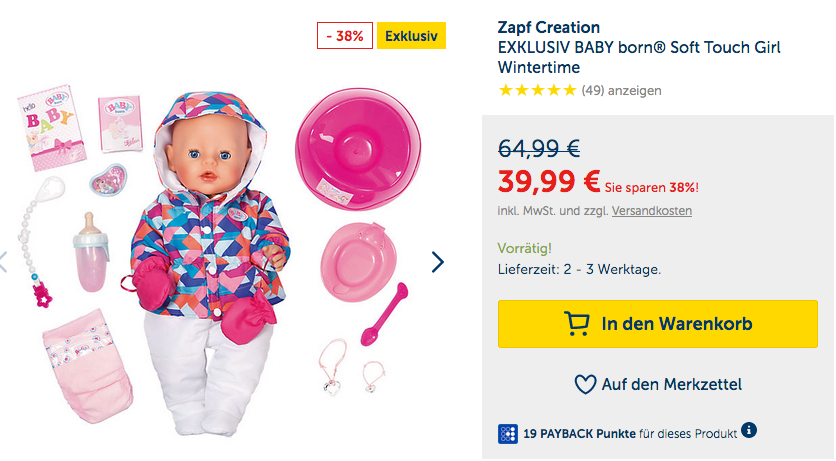 Zapf Creation EXKLUSIV BABY born® Soft Touch Girl Wintertime Zapf Creation EXKLUSIV BABY born® Soft Touch Girl Wintertime