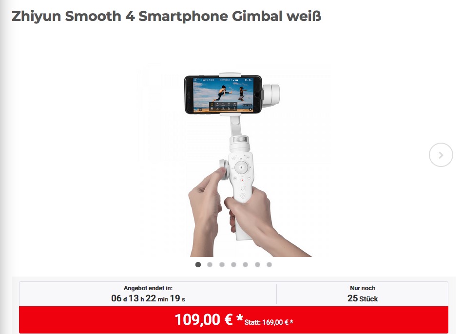 Zhiyun Smooth 4 Smartphone Gimbal in Weiß - jetzt 22% billiger Zhiyun Smooth 4 Smartphone Gimbal in Weiß - jetzt 22% billiger